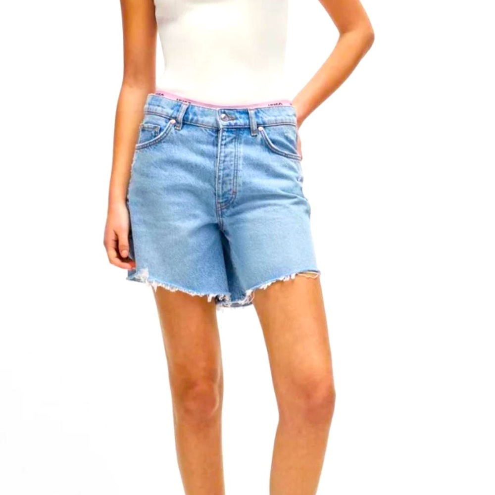 REGULAR-FIT SHORTS IN MID-BLUE
DISTRESSED DENIM. Brand new, never worn.
